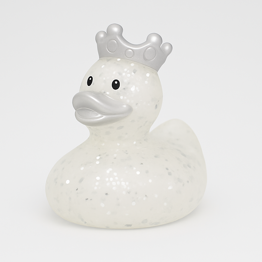 Glitter Duck with Crown, Silver