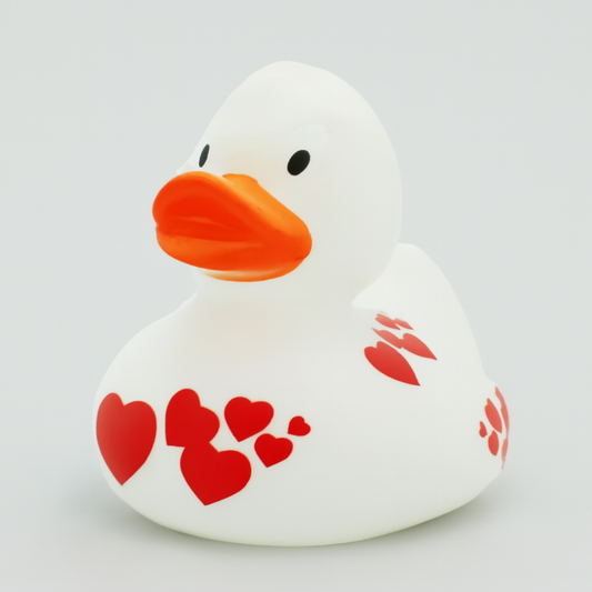 White Duck with Red Hearts