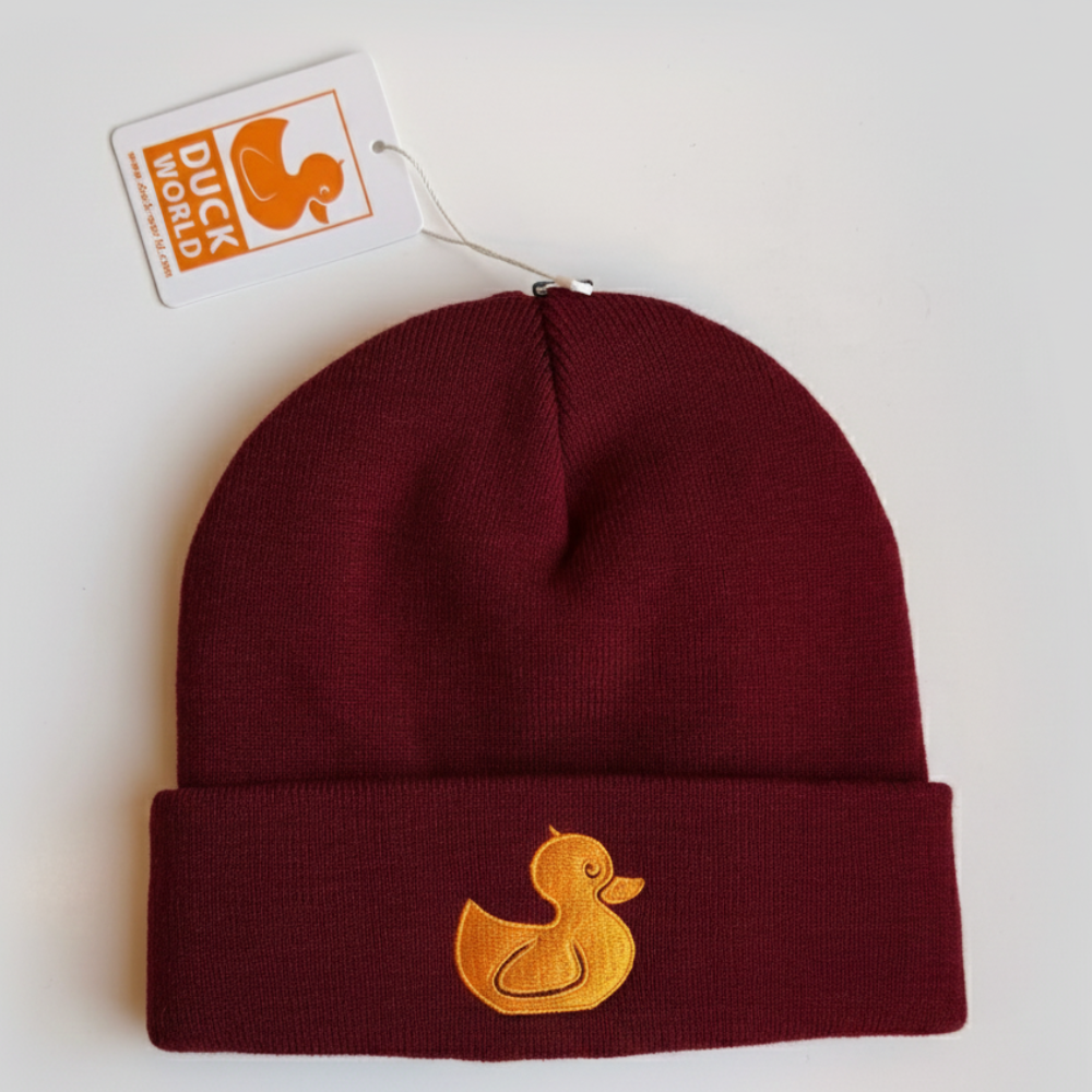 Duck World Beanie Hat, Burgundy