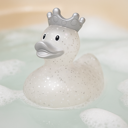 Glitter Duck with Crown, Silver