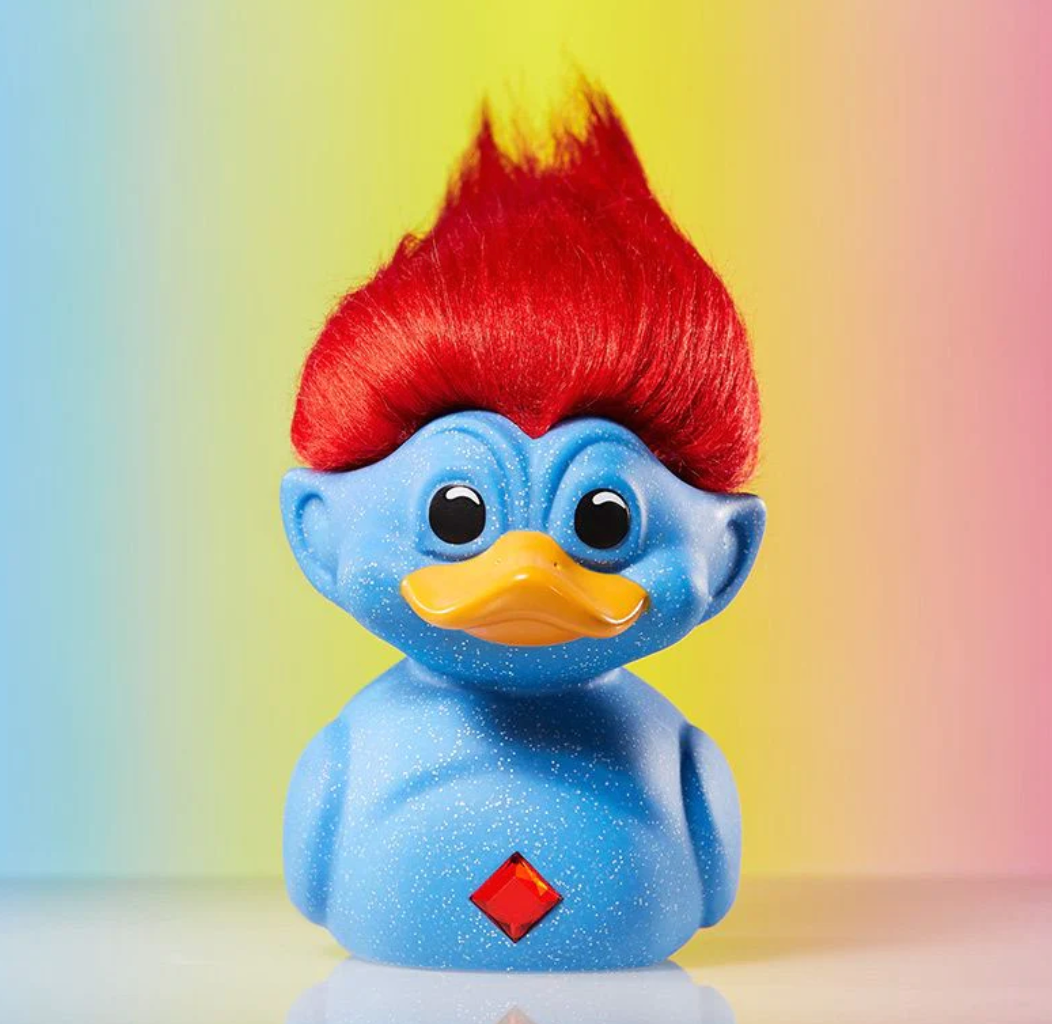 Blue Glitter Troll Rubber Duck Front View