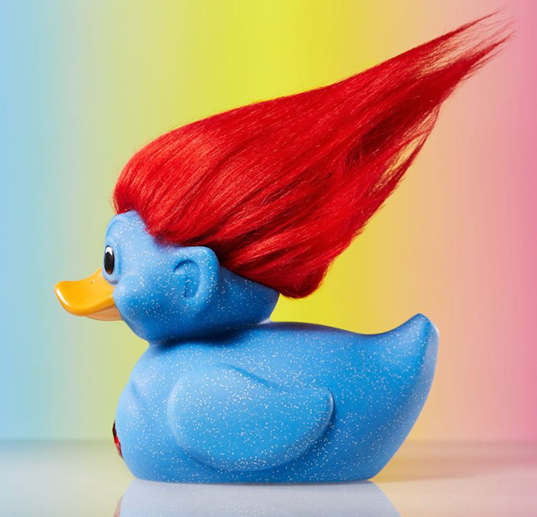 Blue Glitter Troll Rubber Duck Left Side View