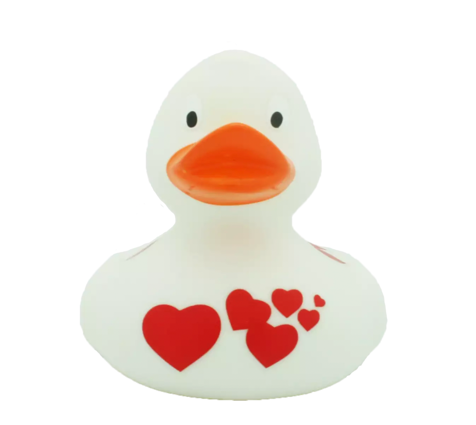 Spotted Red Hearts Rubber Duckie Front View