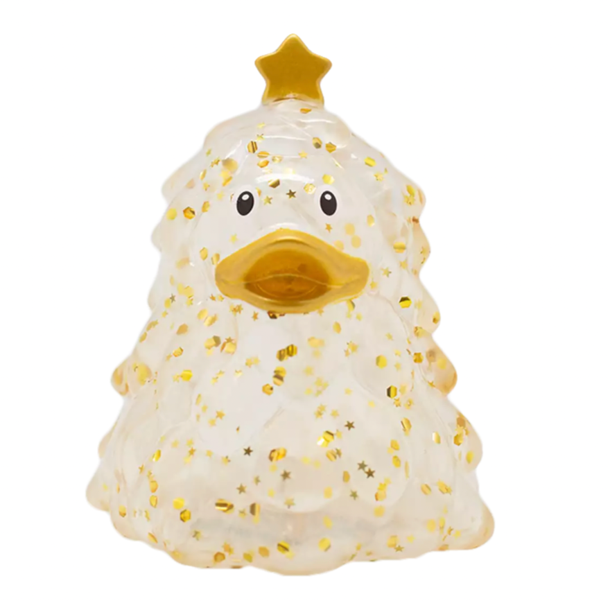 Gold Glitter Christmas Tree Rubber Duckie Front View