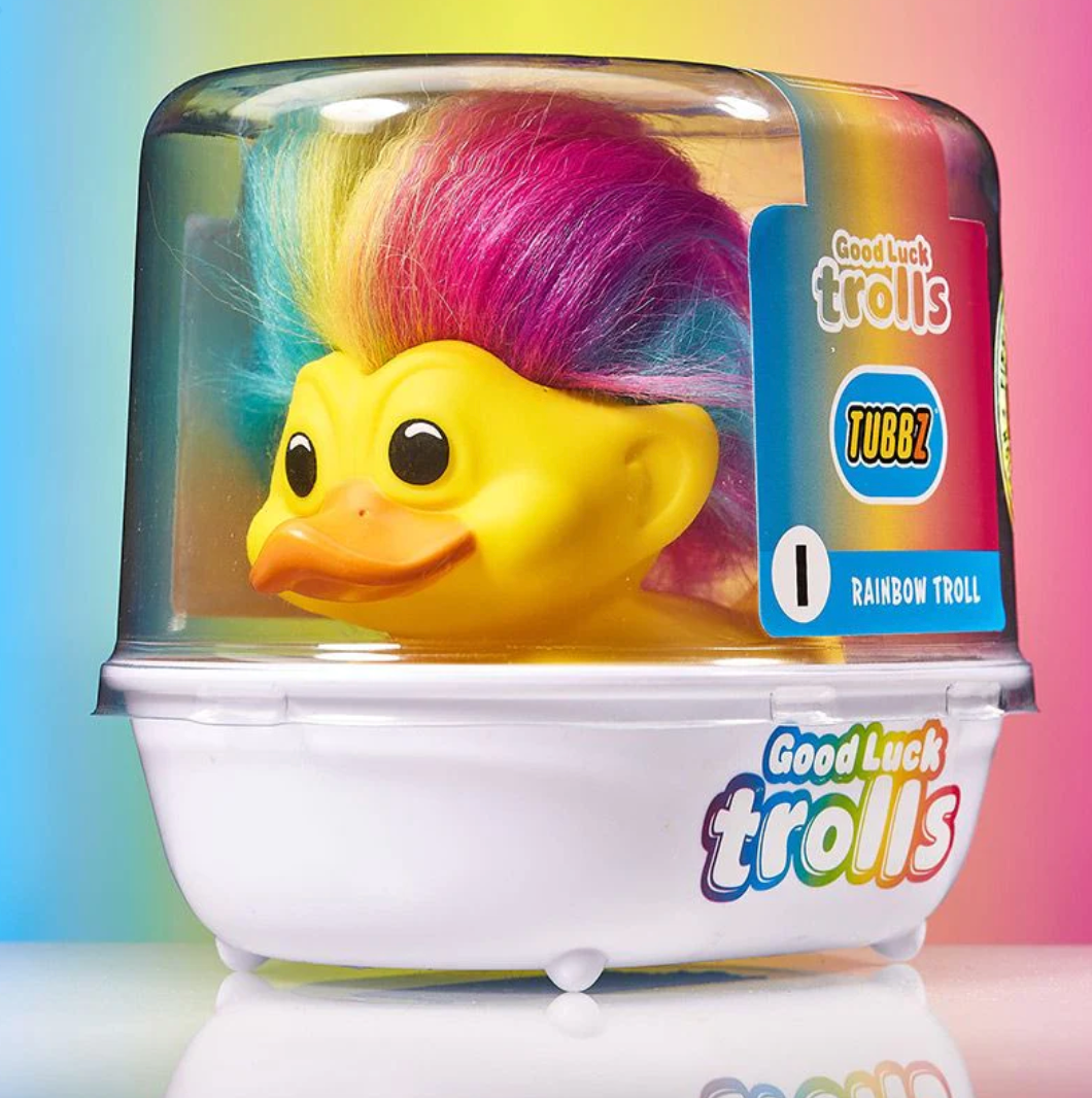 Official Trolls Rainbow Troll (Yellow with Rainbow Hair) TUBBZ Cosplaying Duck Collectible
