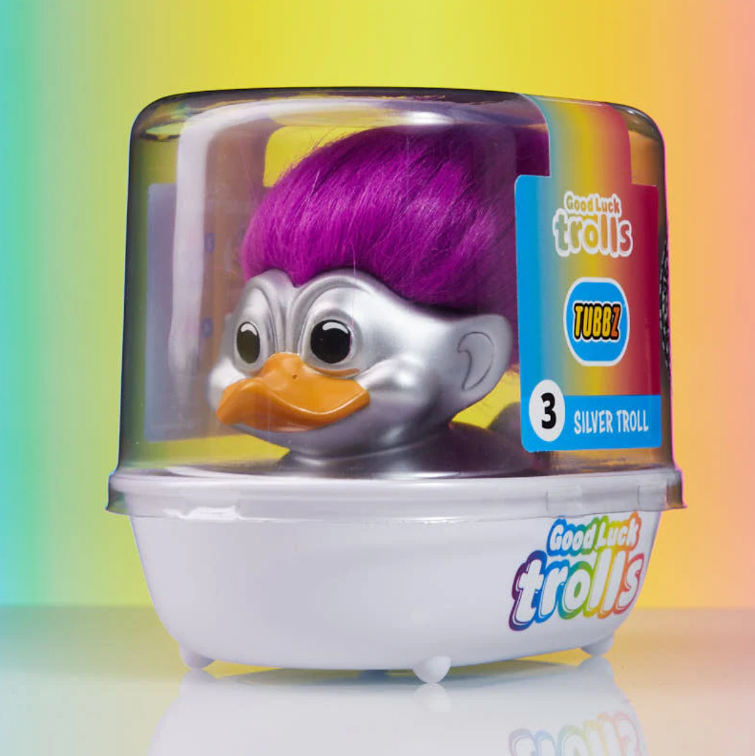 Official Trolls Silver Troll (Silver with Purple Hair) TUBBZ Cosplaying Duck Collectable