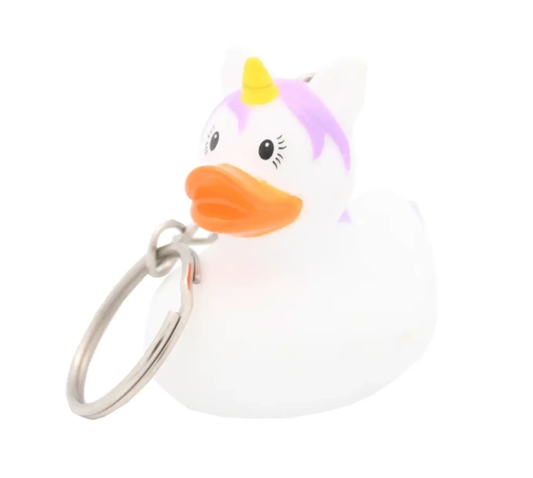 White Unicorn Rubber Duck Keyring Collectible